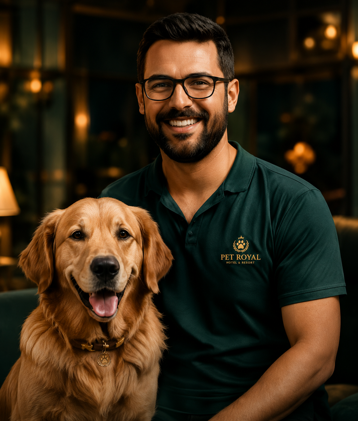 Dr. Rafael Lima com um golden retriever