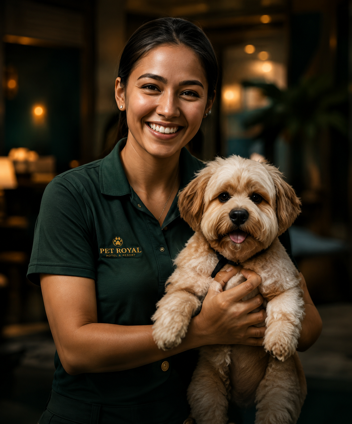 Juliana Moraes com um cão pequeno